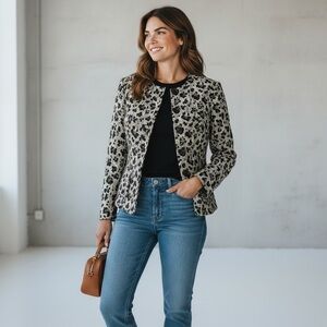 New Lafayette 148 New York Black and White Patterned Wool blend Blazer Size 2